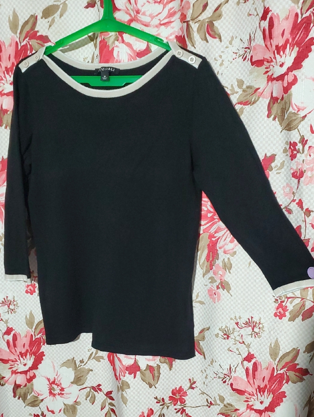 Black Boatneck Button-Shoulder Women's Top
